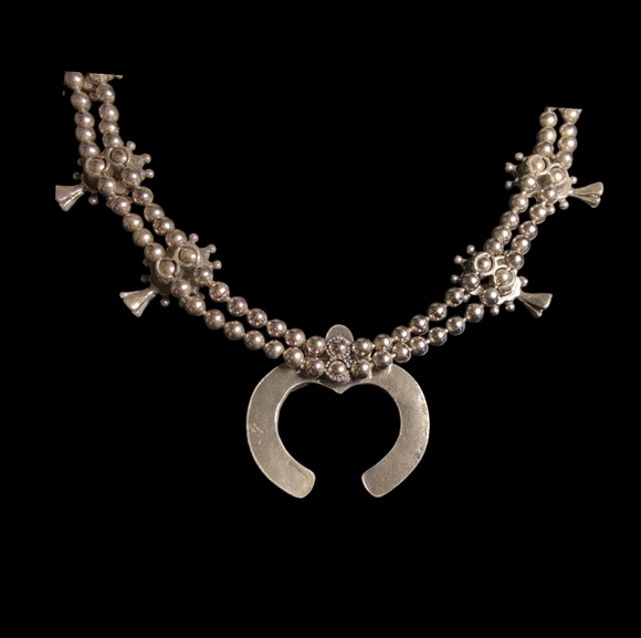 Vintage Faux Turquoise Squash Blossom Necklace 28 Inches Southwestern - Picture 5 of 6